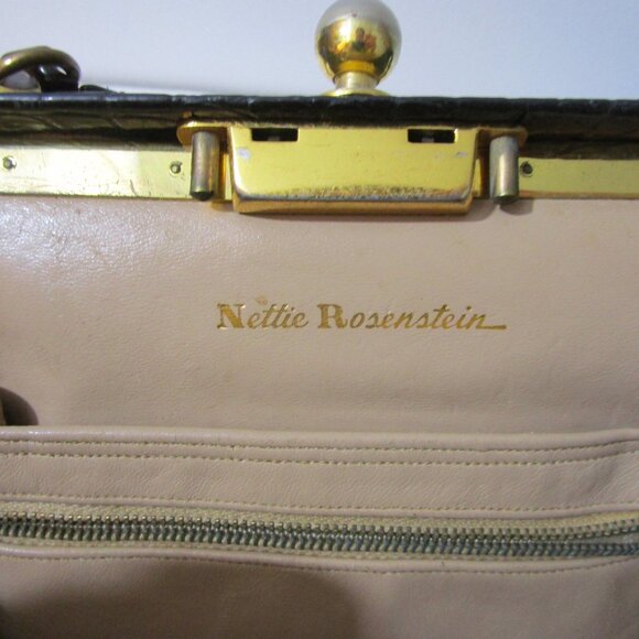 Crocodile Purse Top Handle Frame Vintage 1950s Glossy Black - Picture 15 of 16